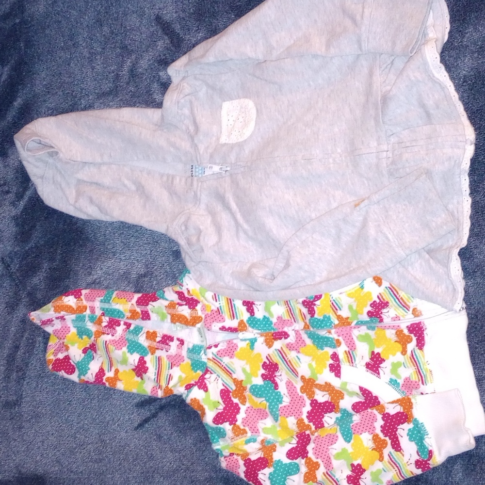 EUC 2 Piece Little Girls Zip-up Hoodie Lot Size 4T Butterflies